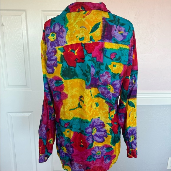 Vintage XPL XPLOSIF Women’s Long Sleeve Floral Blouse Size Medium 100% Silk - Picture 6 of 15